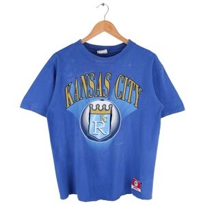 Vintage Kansas City Royals Graphic T-Shirt Blue Nutmeg MLB Men's Large Ripped